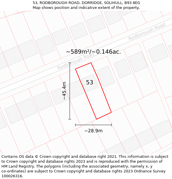 53, RODBOROUGH ROAD, DORRIDGE, SOLIHULL, B93 8EG: Plot and title map