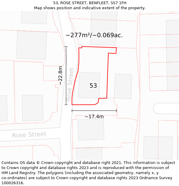 53, ROSE STREET, BENFLEET, SS7 1FH: Plot and title map