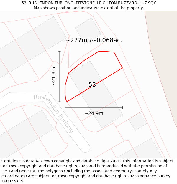 53, RUSHENDON FURLONG, PITSTONE, LEIGHTON BUZZARD, LU7 9QX: Plot and title map