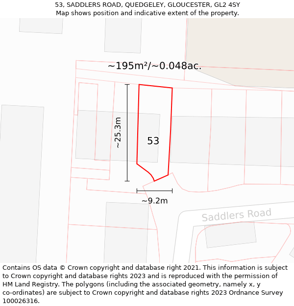 53, SADDLERS ROAD, QUEDGELEY, GLOUCESTER, GL2 4SY: Plot and title map