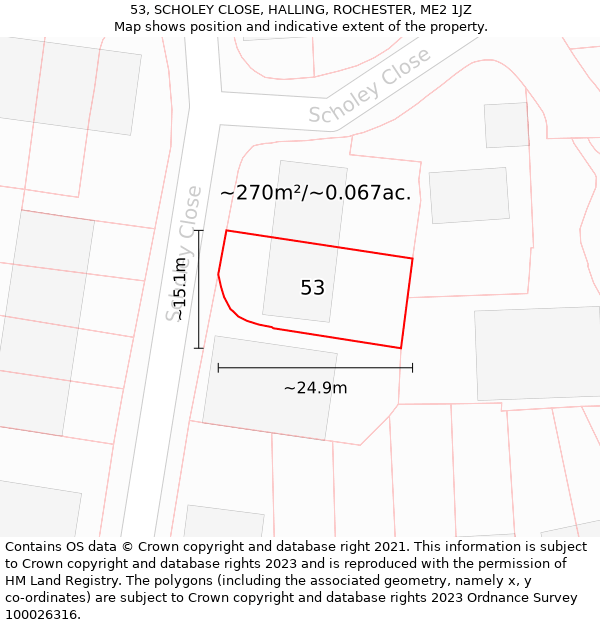 53, SCHOLEY CLOSE, HALLING, ROCHESTER, ME2 1JZ: Plot and title map