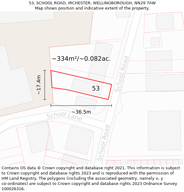 53, SCHOOL ROAD, IRCHESTER, WELLINGBOROUGH, NN29 7AW: Plot and title map