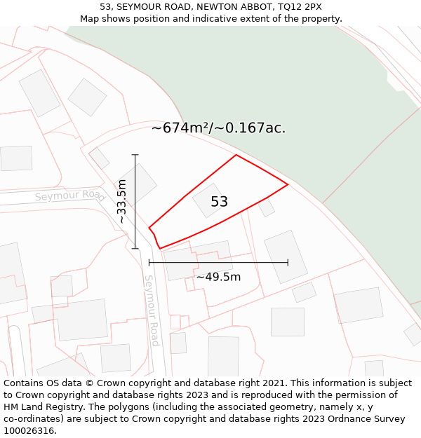 53, SEYMOUR ROAD, NEWTON ABBOT, TQ12 2PX: Plot and title map