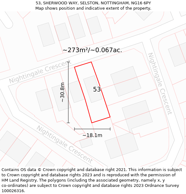 53, SHERWOOD WAY, SELSTON, NOTTINGHAM, NG16 6PY: Plot and title map