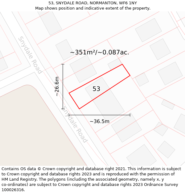 53, SNYDALE ROAD, NORMANTON, WF6 1NY: Plot and title map