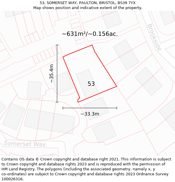 53, SOMERSET WAY, PAULTON, BRISTOL, BS39 7YX: Plot and title map