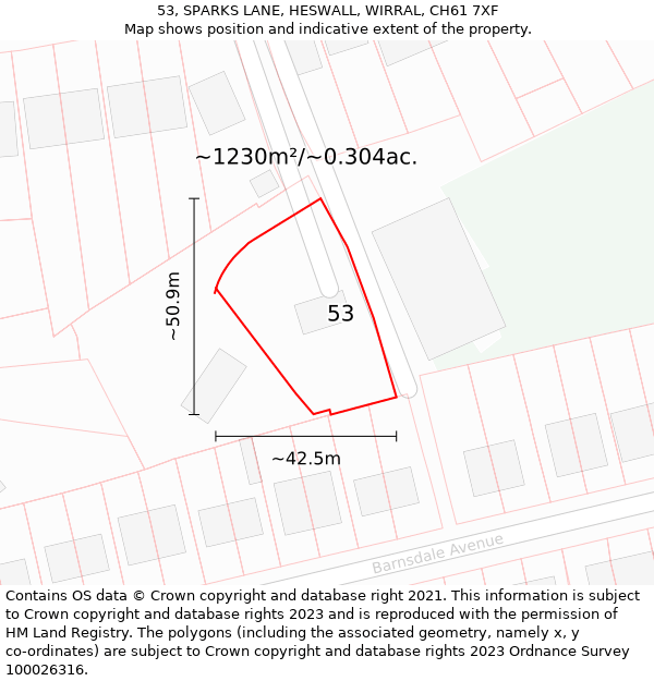 53, SPARKS LANE, HESWALL, WIRRAL, CH61 7XF: Plot and title map