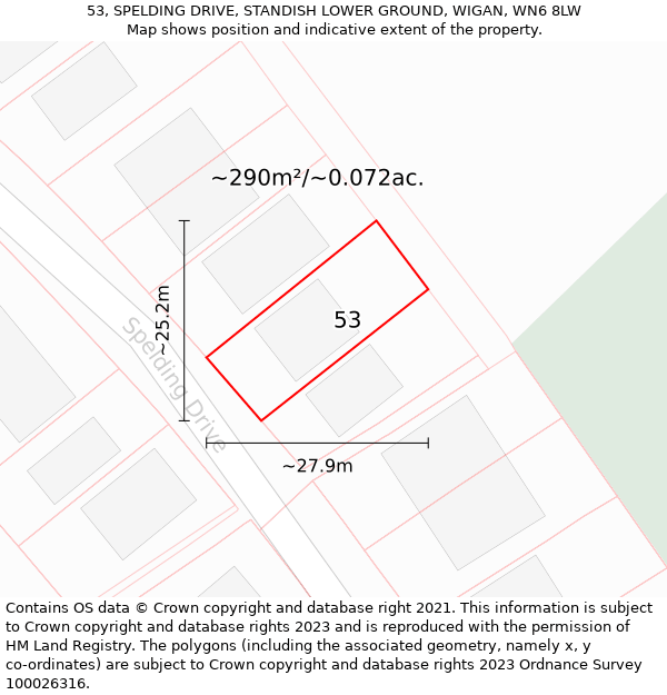 53, SPELDING DRIVE, STANDISH LOWER GROUND, WIGAN, WN6 8LW: Plot and title map