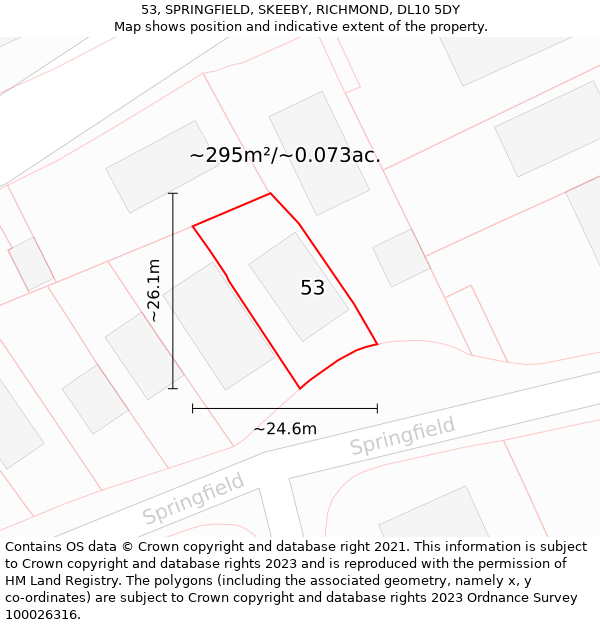 53, SPRINGFIELD, SKEEBY, RICHMOND, DL10 5DY: Plot and title map