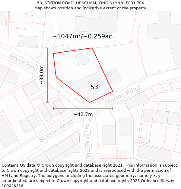 53, STATION ROAD, HEACHAM, KING'S LYNN, PE31 7EX: Plot and title map