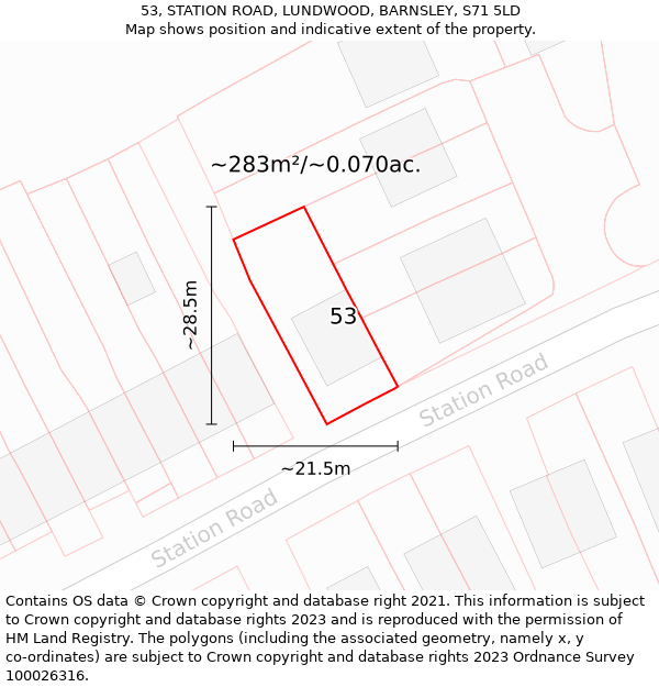53, STATION ROAD, LUNDWOOD, BARNSLEY, S71 5LD: Plot and title map