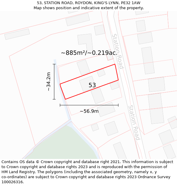 53, STATION ROAD, ROYDON, KING'S LYNN, PE32 1AW: Plot and title map