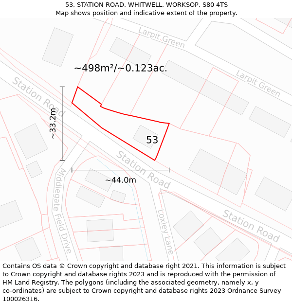 53, STATION ROAD, WHITWELL, WORKSOP, S80 4TS: Plot and title map