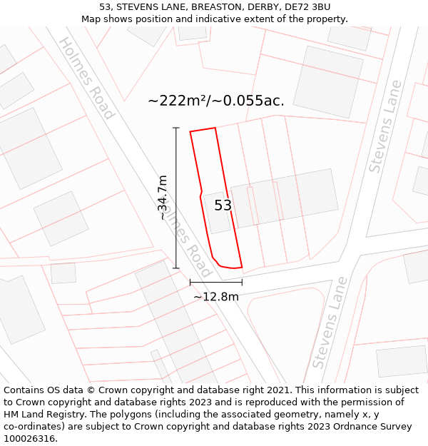 53, STEVENS LANE, BREASTON, DERBY, DE72 3BU: Plot and title map