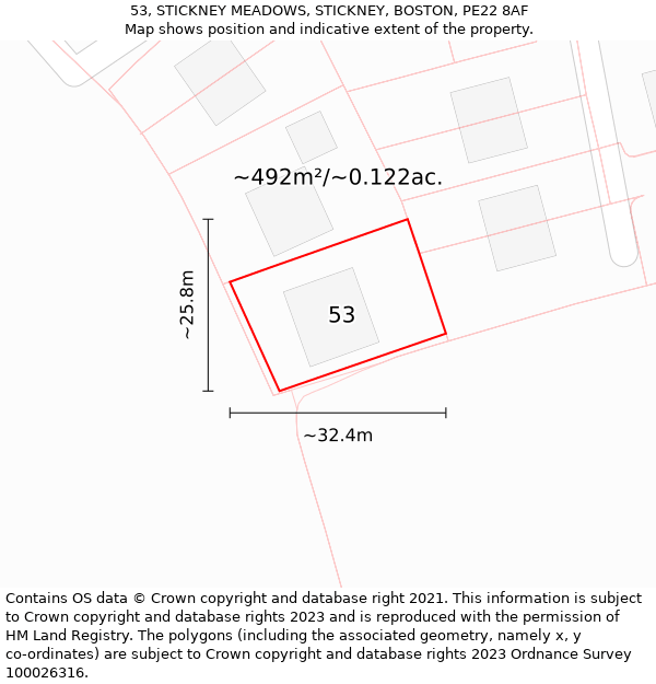 53, STICKNEY MEADOWS, STICKNEY, BOSTON, PE22 8AF: Plot and title map