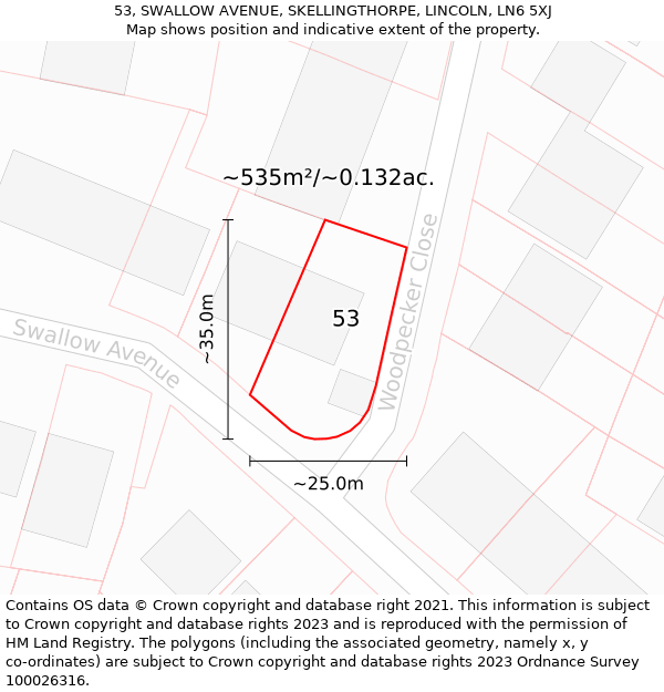 53, SWALLOW AVENUE, SKELLINGTHORPE, LINCOLN, LN6 5XJ: Plot and title map