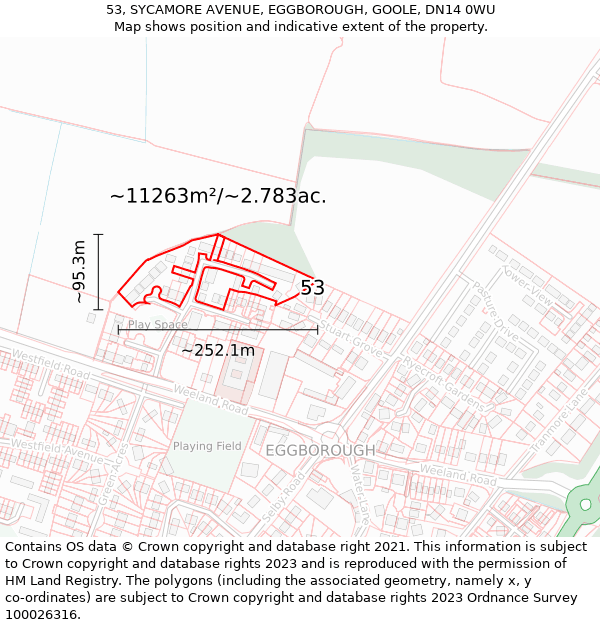 53, SYCAMORE AVENUE, EGGBOROUGH, GOOLE, DN14 0WU: Plot and title map