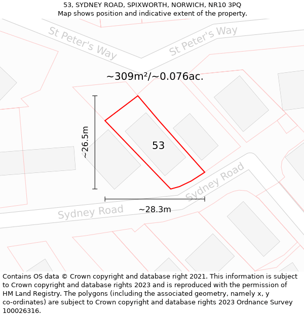 53, SYDNEY ROAD, SPIXWORTH, NORWICH, NR10 3PQ: Plot and title map