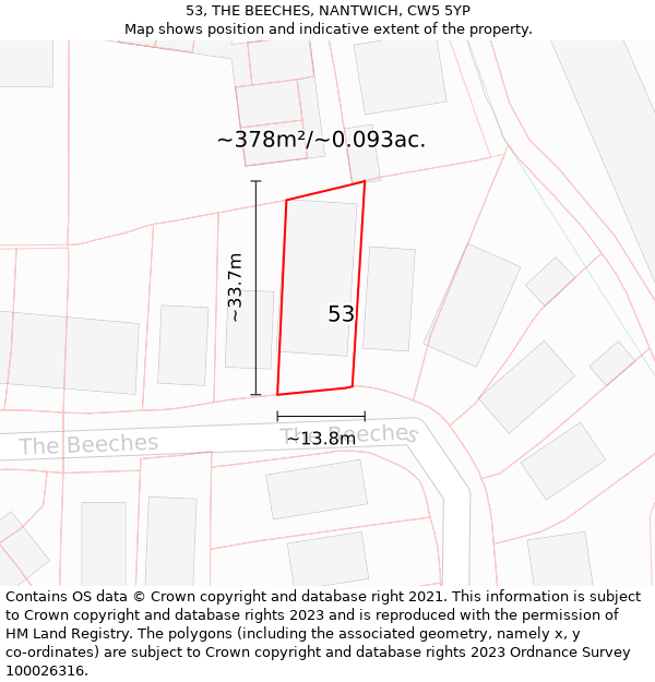 53, THE BEECHES, NANTWICH, CW5 5YP: Plot and title map