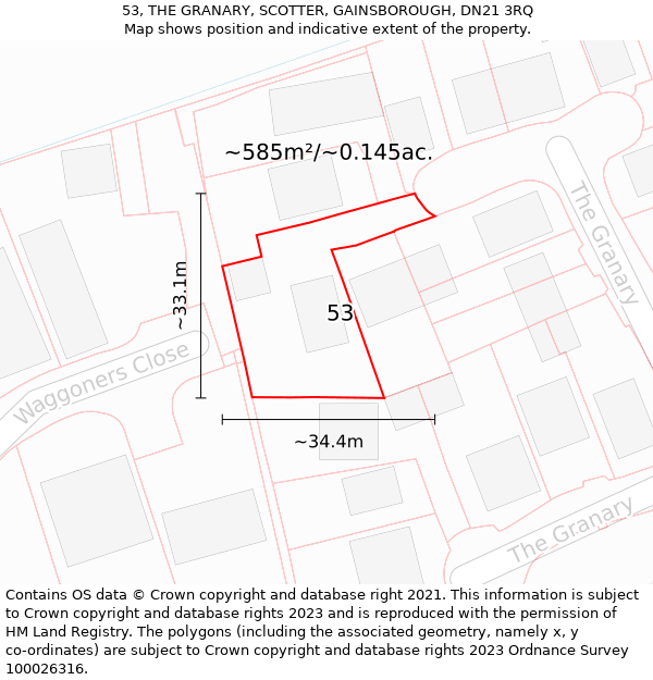 53, THE GRANARY, SCOTTER, GAINSBOROUGH, DN21 3RQ: Plot and title map