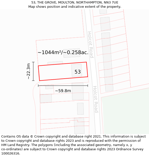 53, THE GROVE, MOULTON, NORTHAMPTON, NN3 7UE: Plot and title map