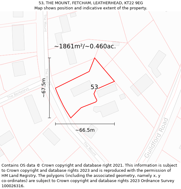 53, THE MOUNT, FETCHAM, LEATHERHEAD, KT22 9EG: Plot and title map