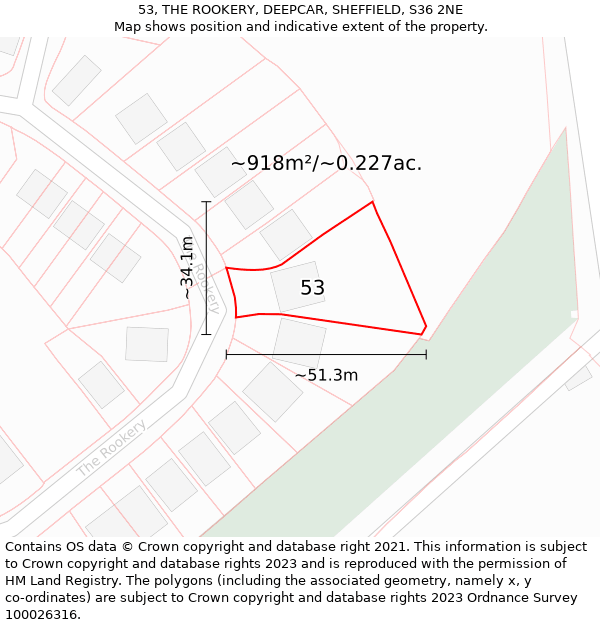 53, THE ROOKERY, DEEPCAR, SHEFFIELD, S36 2NE: Plot and title map