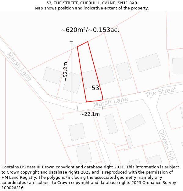 53, THE STREET, CHERHILL, CALNE, SN11 8XR: Plot and title map