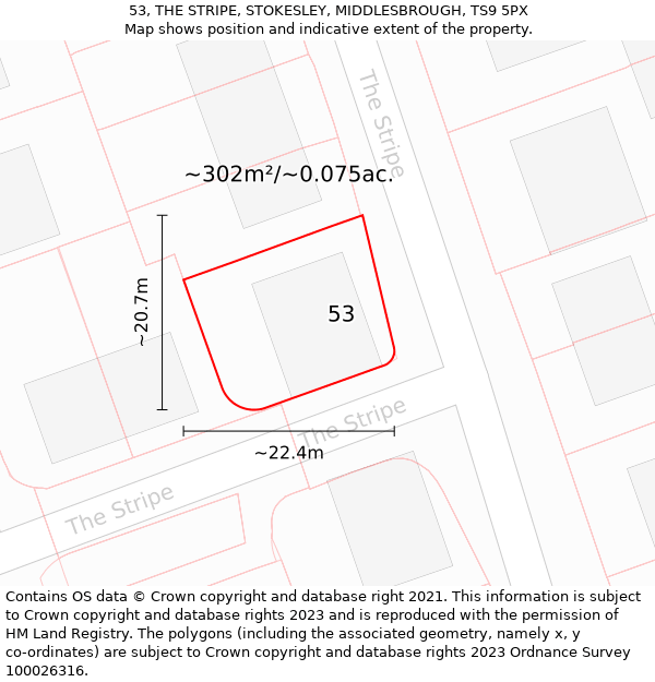 53, THE STRIPE, STOKESLEY, MIDDLESBROUGH, TS9 5PX: Plot and title map