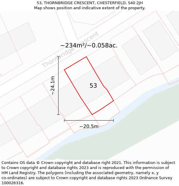 53, THORNBRIDGE CRESCENT, CHESTERFIELD, S40 2JH: Plot and title map