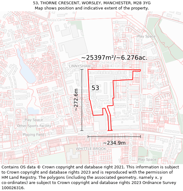 53, THORNE CRESCENT, WORSLEY, MANCHESTER, M28 3YG: Plot and title map