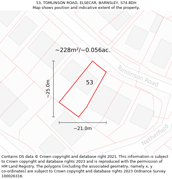 53, TOMLINSON ROAD, ELSECAR, BARNSLEY, S74 8DH: Plot and title map