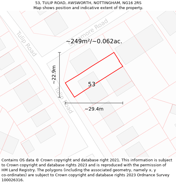 53, TULIP ROAD, AWSWORTH, NOTTINGHAM, NG16 2RS: Plot and title map