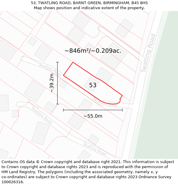 53, TWATLING ROAD, BARNT GREEN, BIRMINGHAM, B45 8HS: Plot and title map