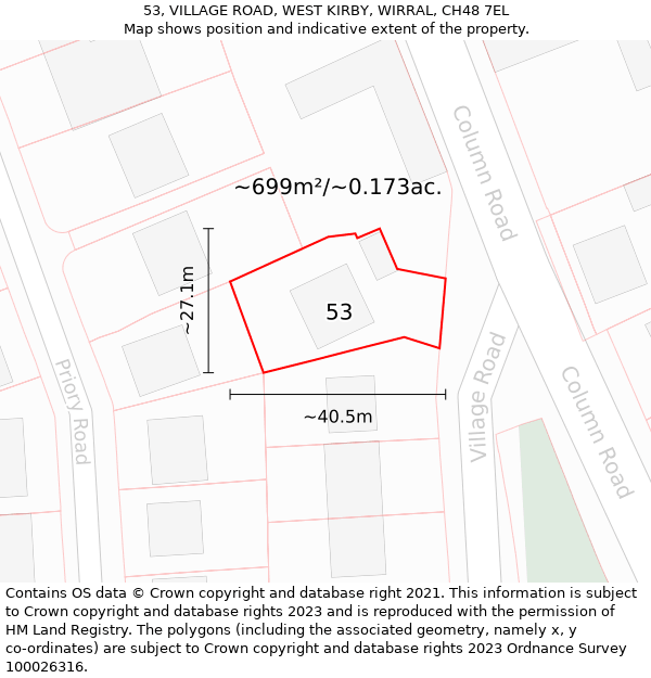 53, VILLAGE ROAD, WEST KIRBY, WIRRAL, CH48 7EL: Plot and title map