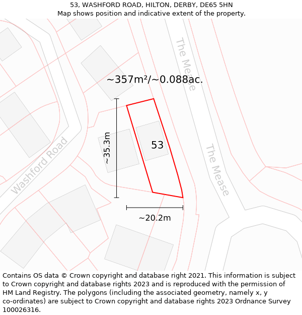 53, WASHFORD ROAD, HILTON, DERBY, DE65 5HN: Plot and title map