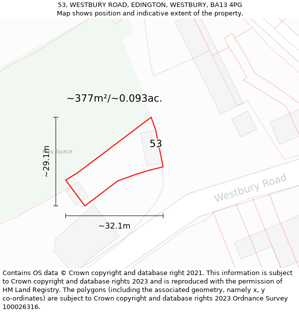 53, WESTBURY ROAD, EDINGTON, WESTBURY, BA13 4PG: Plot and title map