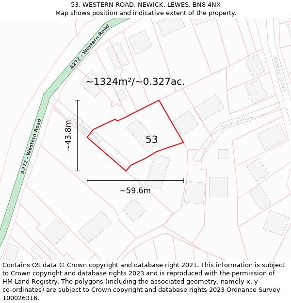 53, WESTERN ROAD, NEWICK, LEWES, BN8 4NX: Plot and title map