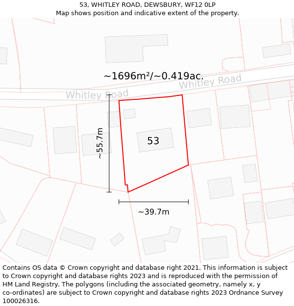 53, WHITLEY ROAD, DEWSBURY, WF12 0LP: Plot and title map