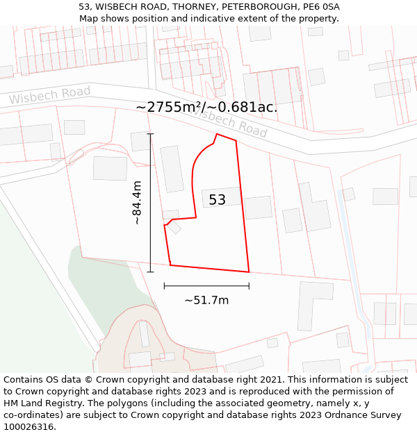 53, WISBECH ROAD, THORNEY, PETERBOROUGH, PE6 0SA: Plot and title map