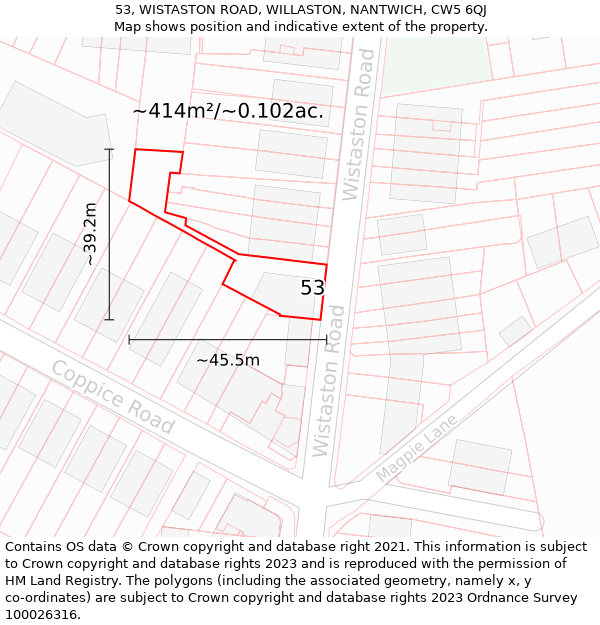 53, WISTASTON ROAD, WILLASTON, NANTWICH, CW5 6QJ: Plot and title map