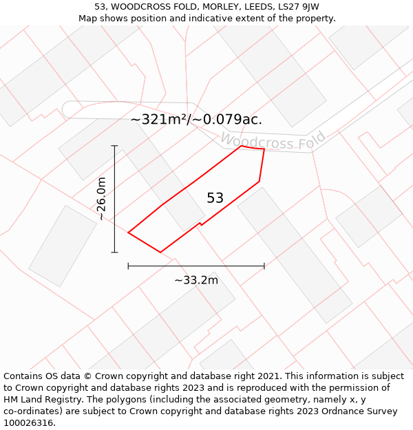 53, WOODCROSS FOLD, MORLEY, LEEDS, LS27 9JW: Plot and title map