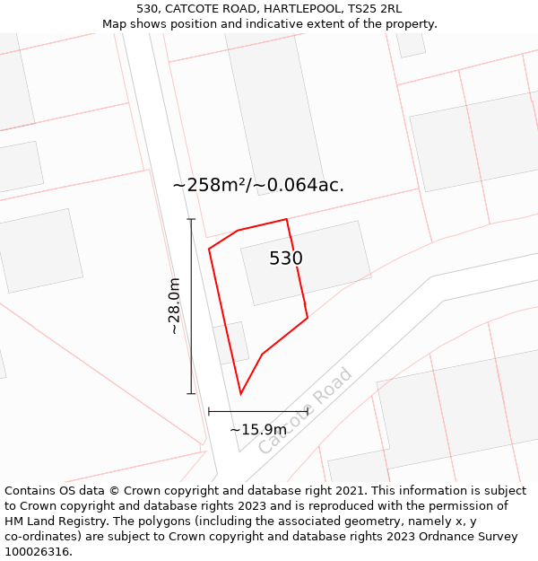 530, CATCOTE ROAD, HARTLEPOOL, TS25 2RL: Plot and title map