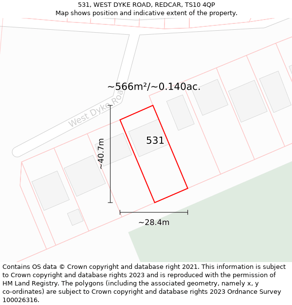 531, WEST DYKE ROAD, REDCAR, TS10 4QP: Plot and title map