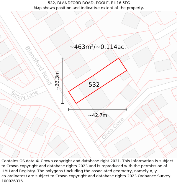 532, BLANDFORD ROAD, POOLE, BH16 5EG: Plot and title map