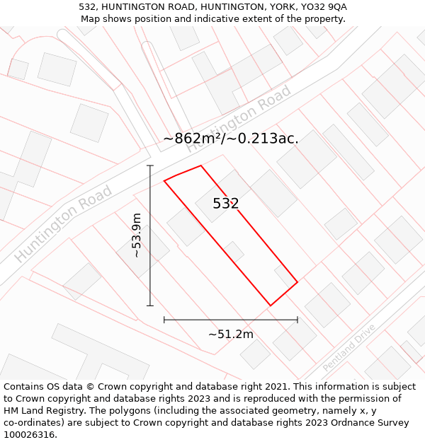 532, HUNTINGTON ROAD, HUNTINGTON, YORK, YO32 9QA: Plot and title map