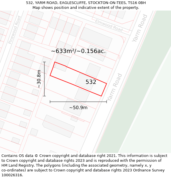 532, YARM ROAD, EAGLESCLIFFE, STOCKTON-ON-TEES, TS16 0BH: Plot and title map