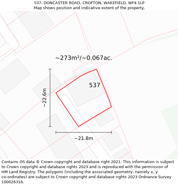 537, DONCASTER ROAD, CROFTON, WAKEFIELD, WF4 1LP: Plot and title map