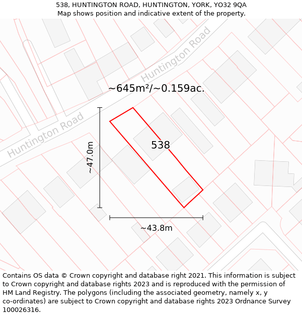 538, HUNTINGTON ROAD, HUNTINGTON, YORK, YO32 9QA: Plot and title map