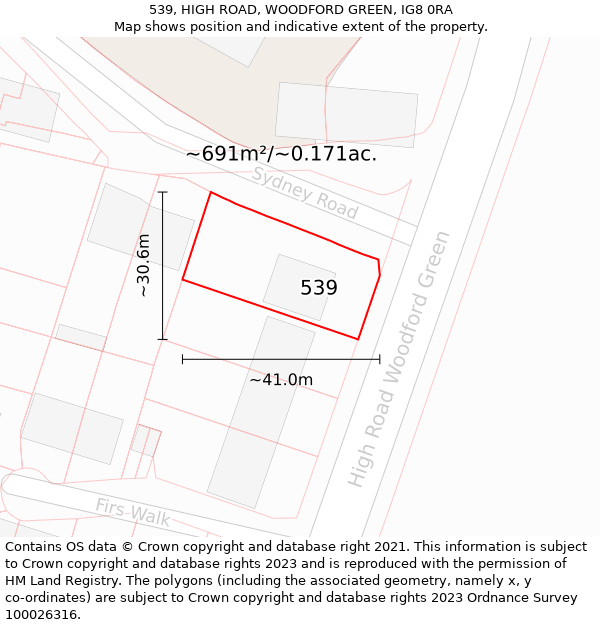 539, HIGH ROAD, WOODFORD GREEN, IG8 0RA: Plot and title map
